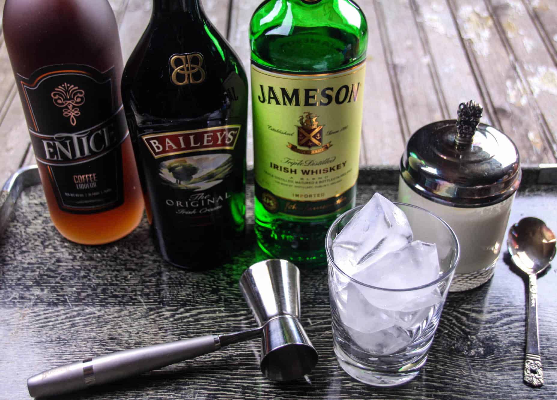 Irish White Russian Ingredients - Coffee Liqueur, Kahlua, Heavy Cream, Whiskey